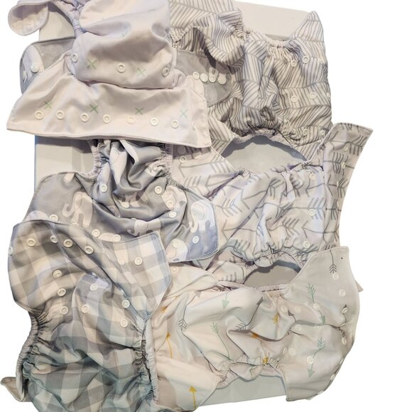 Reusable Baby Cloth Diapers With Adjustable Snaps - 6 Pack Unisex Patterns - Picture 1 of 3